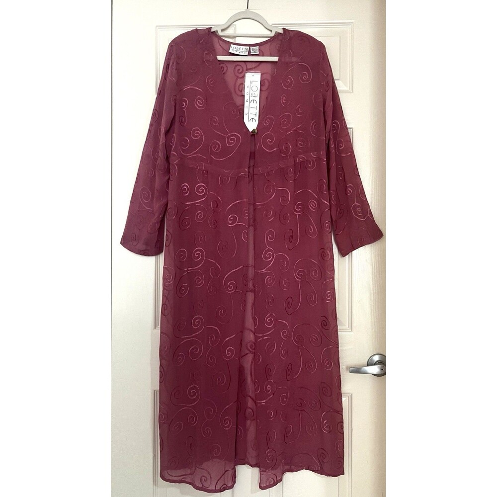 NWT Lolette Woman 1X Sheer Rayon Maxi Duster Cardigan Raspberry Swirl Whimsigoth